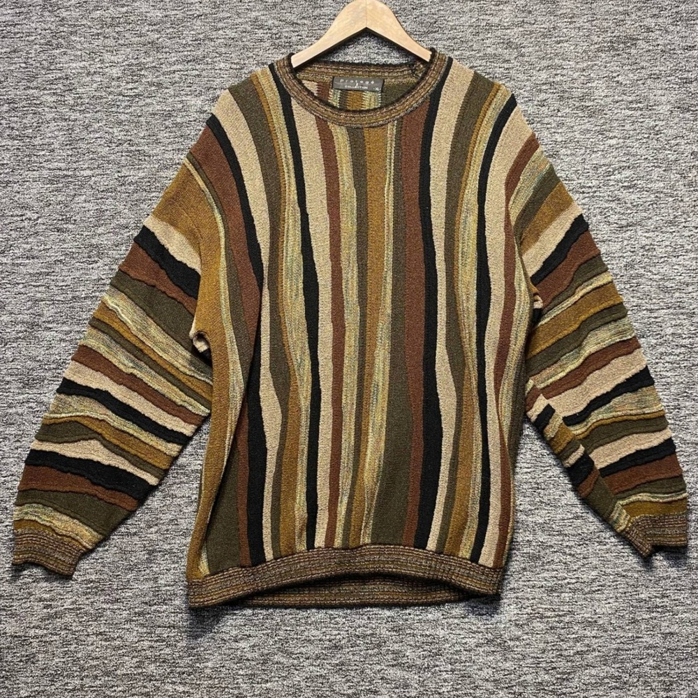 VTG Protege Collection Sweater Men XL Earth Tone 3D Textured Wavy Coogi Style